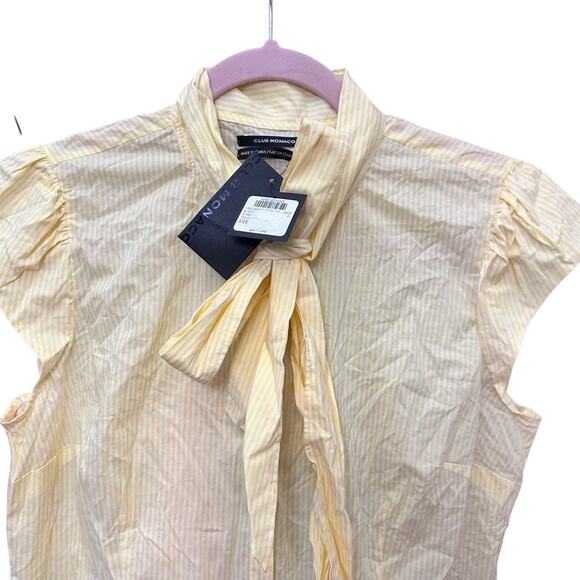 Club Monaco‎ Bow Neck Daffodil Blouse Button Striped Flutter Sleeve Size Large - Picture 4 of 10